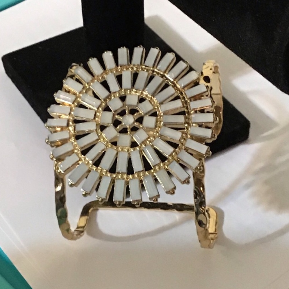 Gold hammered cuff w/light gray stones
